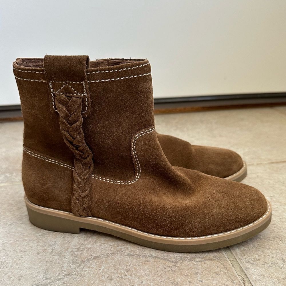 ZARA Leather Boots Suede Ankle Booties Womens US 5 eur 35 Brown Tan‎ Zip Up